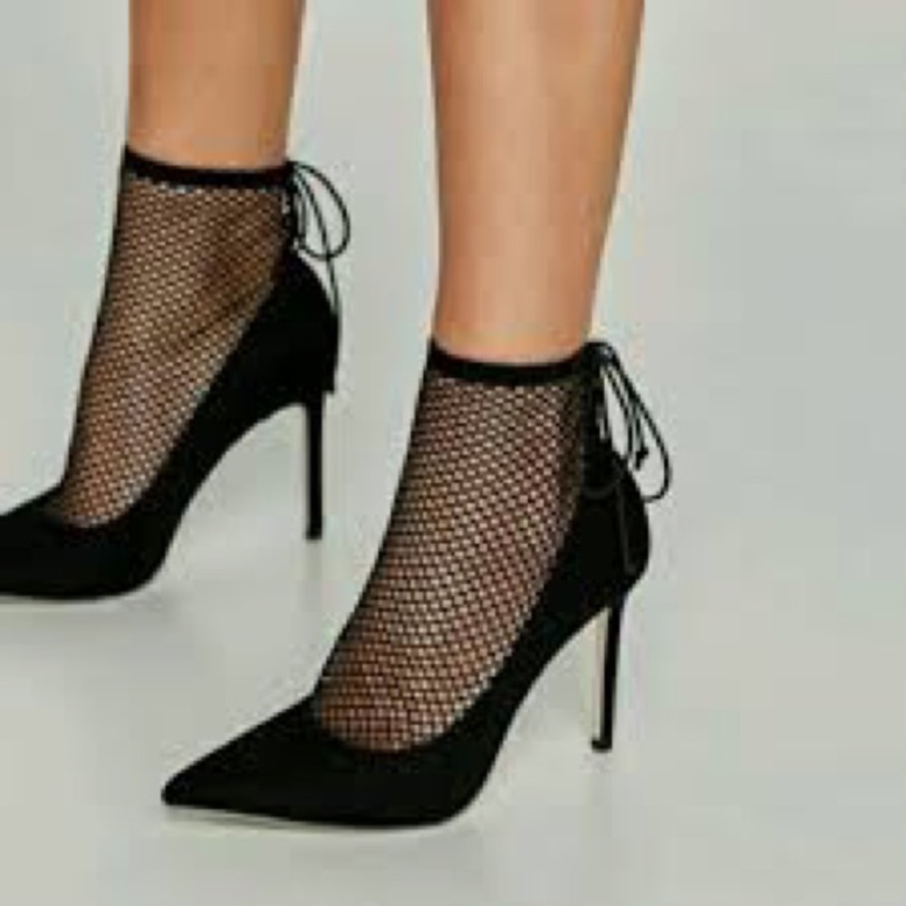 Suede high heels with mesh detailing.